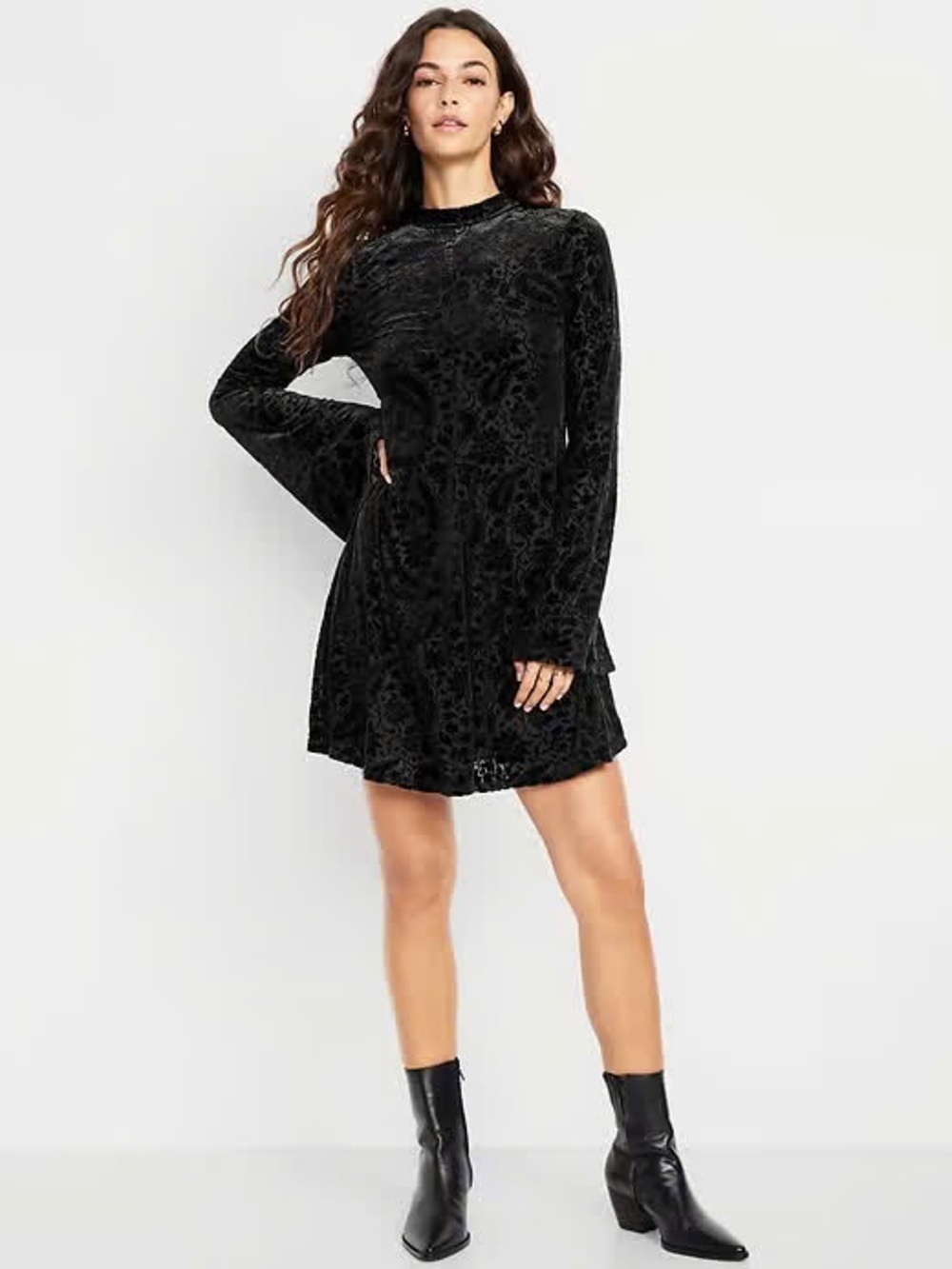 Old Navy Petite Long-Sleeve Velour Mini Dress